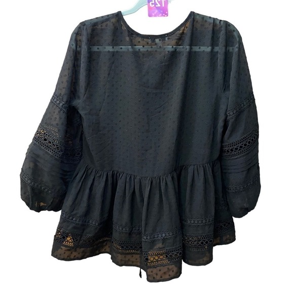 Stellah popover peplum Black Lace babydoll Blouse Top Shirt Size Medium l - Picture 4 of 6
